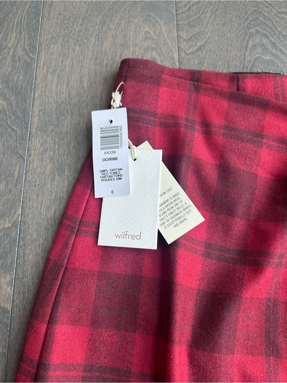 Wilfred Dorine Tartan Red Plaid Wrap Mini Skirt with Side Tie - Picture 2 of 10